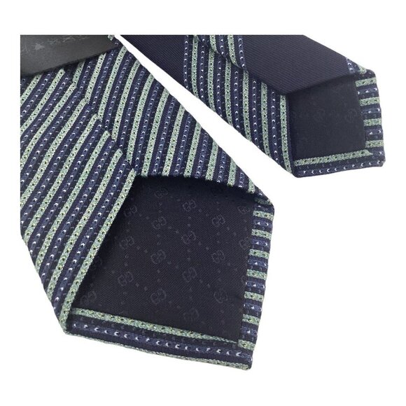 GUCCI Green Blue Striped Luxury Designer Silk Slim Tie Italy W: 2.8" NWOT - Picture 4 of 7